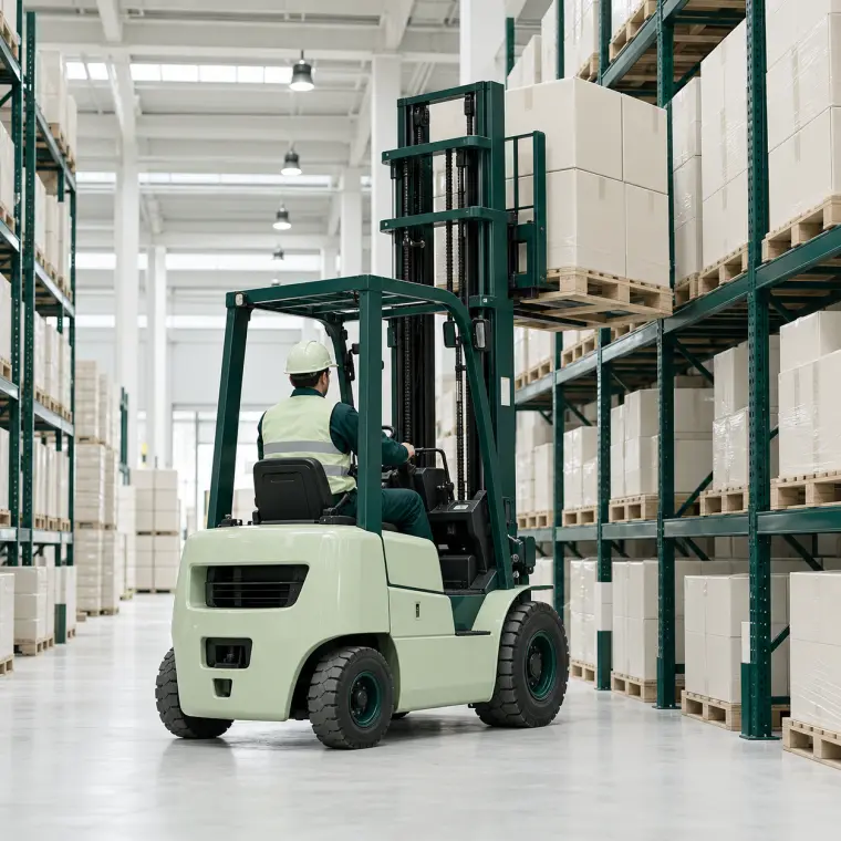 Depoda paletli yükleri istifleyen forklift
